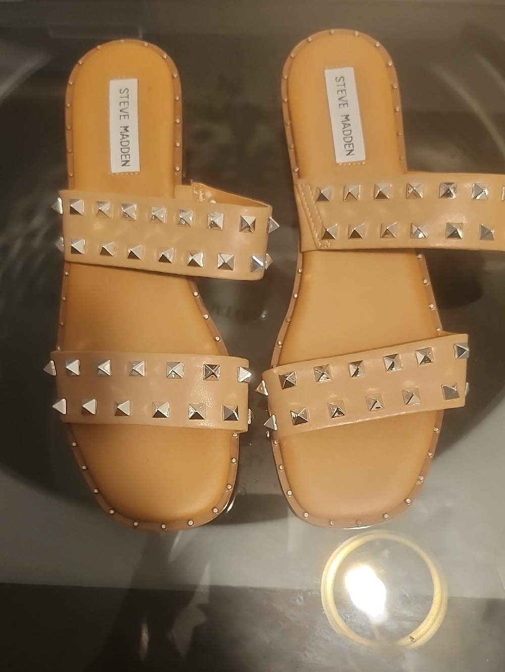 Steve Madden Women's Studded Tan Slide Sandals
